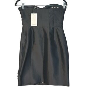 Anthropologie‎ Leifsdottir Dress Womens 4 Black Strapless Corset Style Wool Silk